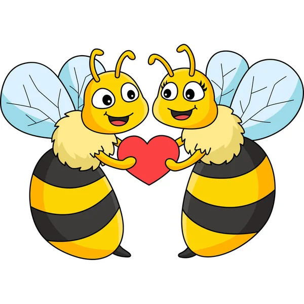 Cartoon Clipart Shows Bee Valentine Illustration — Stock Vector