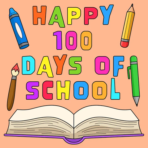 Questa Clipart Cartone Animato Mostra 100Esimo Giorno Scuola Testo Del — Vettoriale Stock