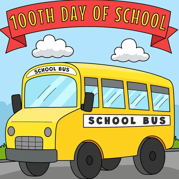 Ten Klipart Kreskówek Pokazuje 100 Dzień Szkoły Bus Ilustracji — Wektor stockowy