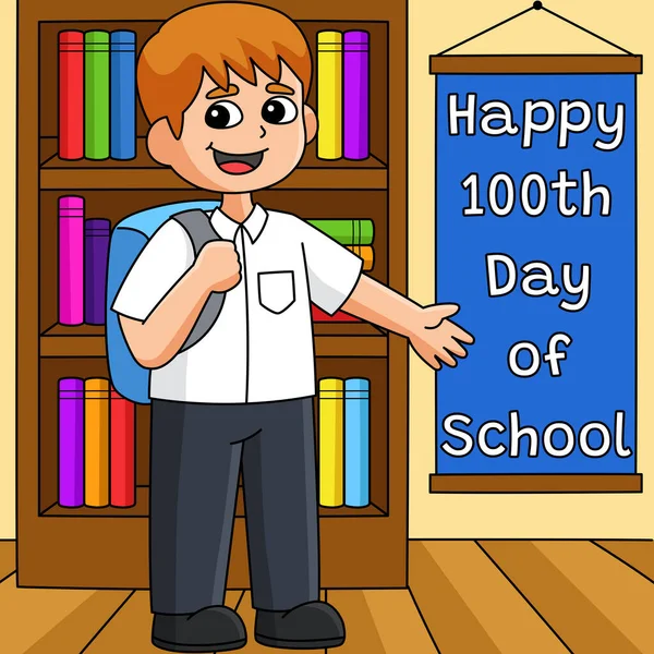 Ten Klipart Kreskówki Pokazuje 100 Dzień Ucznia Szkoły Ilustracją Torby — Wektor stockowy