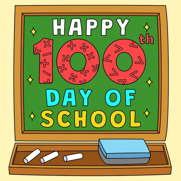 Kreskówka Clipart Pokazuje Szczęśliwy 100Th Day School Ilustracji — Wektor stockowy