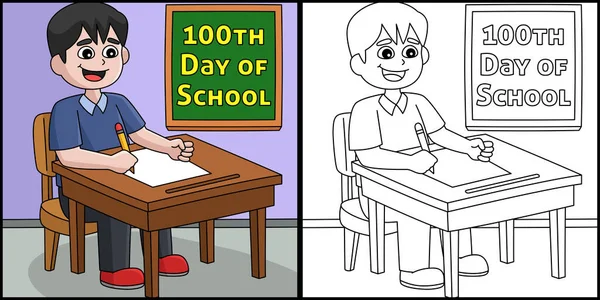 Diese Malseite Zeigt Einen 100 Tag Des Schülerschreibens Eine Seite — Stockvektor