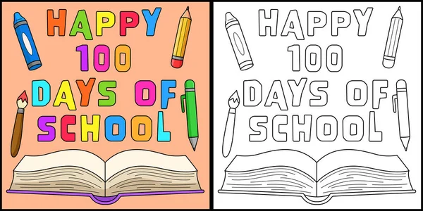 Diese Malseite Zeigt Ein Textbuch Zum 100 Schultag Eine Seite — Stockvektor