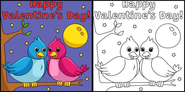 Diese Malseite Zeigt Einen Happy Valentines Day Love Birds Eine — Stockvektor
