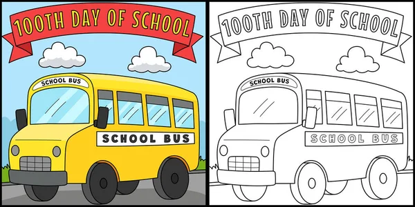 Esta Página Para Colorir Mostra 100 Day School Bus Lado — Vetor de Stock