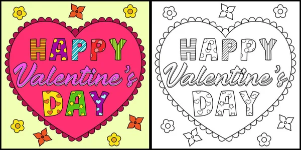 Esta Página Para Colorear Muestra Feliz Día San Valentín Lado — Archivo Imágenes Vectoriales