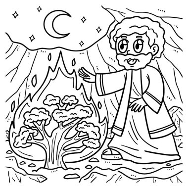 A cute and funny coloring page of a Moses and the Burning Bush. Provides hours of coloring fun for children. Color, this page is very easy. Suitable for little kids and toddlers. clipart