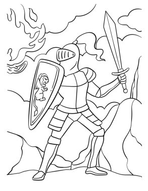 Dövüş Duruşu 'ndaki bir şövalyenin şirin ve komik renkli sayfası. Çocuklar için saatlerce boyama eğlencesi sağlıyor. Renk, bu sayfa çok kolay. Küçük çocuklar ve yeni yürümeye başlayanlar için uygun..