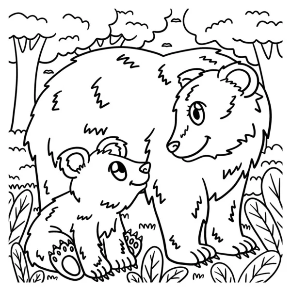 熊妈妈和熊宝宝的可爱有趣的彩色页面 为孩子们提供几个小时的彩色娱乐 这一页很容易 适用于幼儿及幼儿 — 图库矢量图片