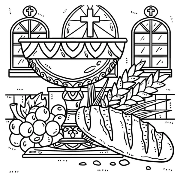 Cute Funny Coloring Page Chalice Bread Life Provides Hours Coloring — Stock Vector