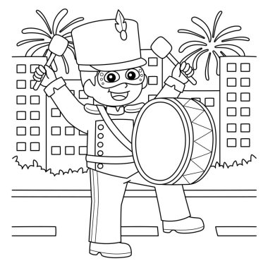 Davul çalan bir Mardi Gras çocuğunun sevimli ve komik renkli sayfası. Çocuklar için saatlerce boyama eğlencesi sağlıyor. Renk, bu sayfa çok kolay. Küçük çocuklar ve yeni yürümeye başlayanlar için uygun..