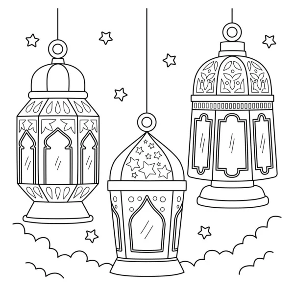Una Linda Divertida Página Para Colorear Ramadan Lantern Proporciona Horas — Vector de stock