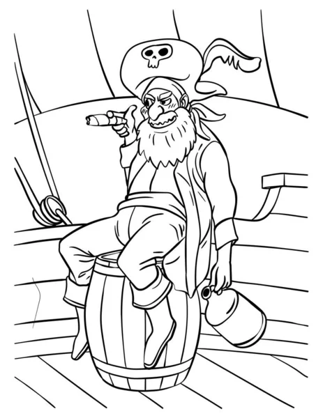 Симпатична Кумедна Розмальовка Пірата Сидить Бочці Надає Годинам Розмальовки Веселощів — стоковий вектор