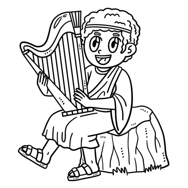Cute Funny Coloring Page David Playing Harp Provides Hours Coloring — Stock Vector