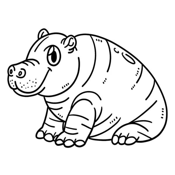 Una Simpatica Divertente Pagina Colorare Baby Hippo Fornisce Ore Divertimento — Vettoriale Stock
