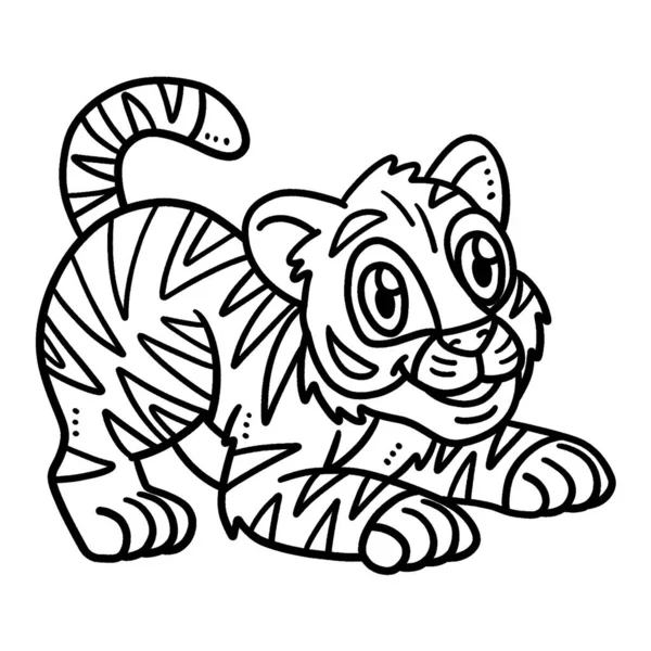 Симпатичная Забавная Раскраска Страницы Baby Tiger Обеспечивает Детям Часы Раскрашивания — стоковый вектор