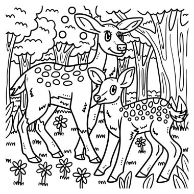 Anne Geyik ve Bebek Geyik 'in sevimli ve komik renkli bir sayfası. Çocuklar için saatlerce boyama eğlencesi sağlıyor. Renk, bu sayfa çok kolay. Küçük çocuklar ve yeni yürümeye başlayanlar için uygun..