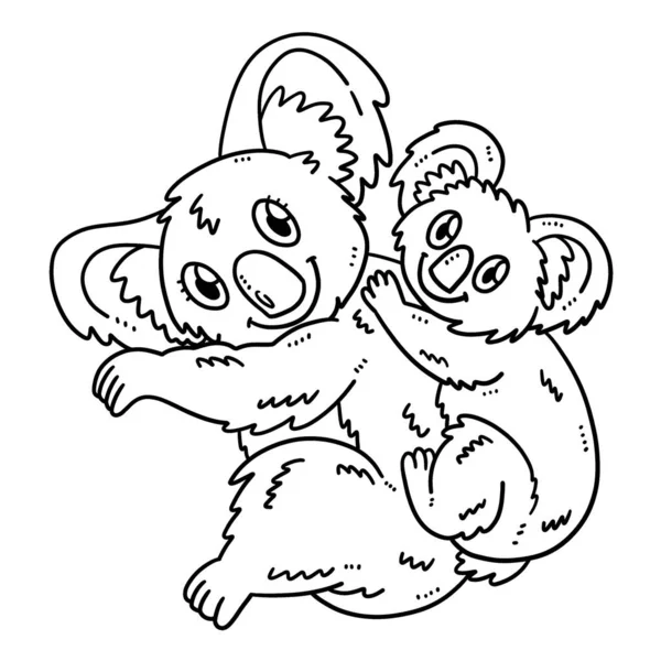 Cute Funny Coloring Page Mother Koala Baby Koala Provides Hours — Vector de stock
