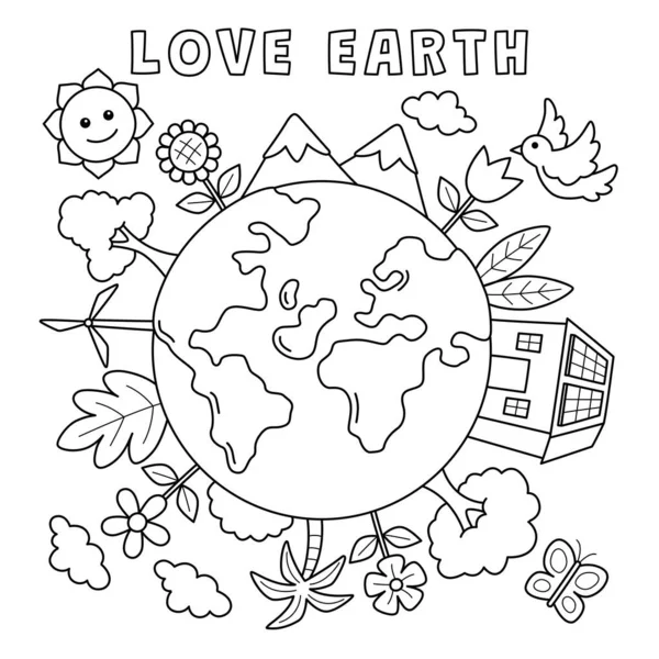 Eine Süße Und Lustige Malseite Von Love Earth Bietet Stundenlangen — Stockvektor