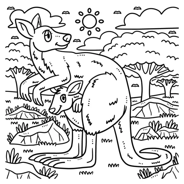 กและตลกของแม Kangaroo และ Baby Kangaroo วโมงของการระบายส าหร บเด นเร องง — ภาพเวกเตอร์สต็อก
