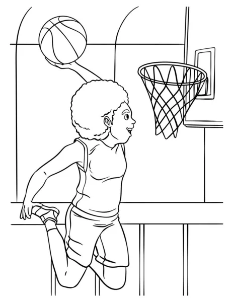 Ένα Χαριτωμένο Και Αστείο Χρωματισμό Σελίδα Του Μπάσκετ Κορίτσι Slam — Διανυσματικό Αρχείο