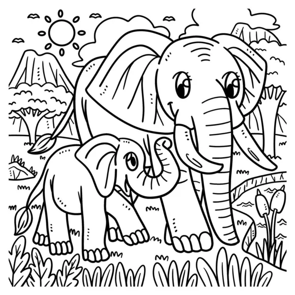 Eine Süße Und Lustige Malseite Von Elefantenmutter Und Elefantenbaby Bietet — Stockvektor