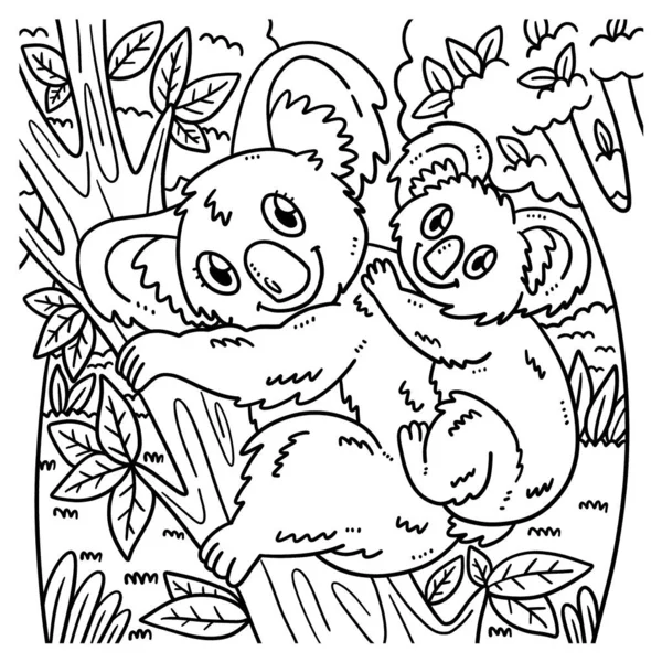 Cute Funny Coloring Page Mother Koala Baby Koala Provides Hours — Archivo Imágenes Vectoriales
