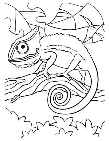 Cute Funny Coloring Page Chameleons Provides Hours Coloring Fun Children — Image vectorielle