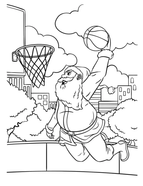Ένα Χαριτωμένο Και Αστείο Χρωματισμό Σελίδα Του Μπάσκετ Santa Slam — Διανυσματικό Αρχείο