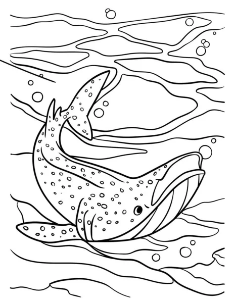 Милая Смешная Страница Раскраски Китовой Акулы Обеспечивает Детям Часы Раскрашивания — стоковый вектор