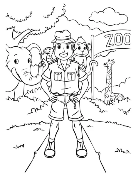 กและตลกของ Zookeeper วโมงของการระบายส าหร บเด นเร องง ายมาก เหมาะส าหร — ภาพเวกเตอร์สต็อก