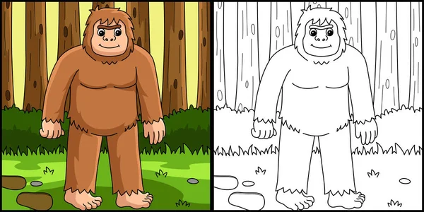 Esta Página Para Colorir Mostra Animal Bigfoot Lado Desta Ilustração — Vetor de Stock