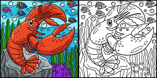 Coloring Page Shows Lobster One Side Illustration Colored Serves Inspiration — Image vectorielle