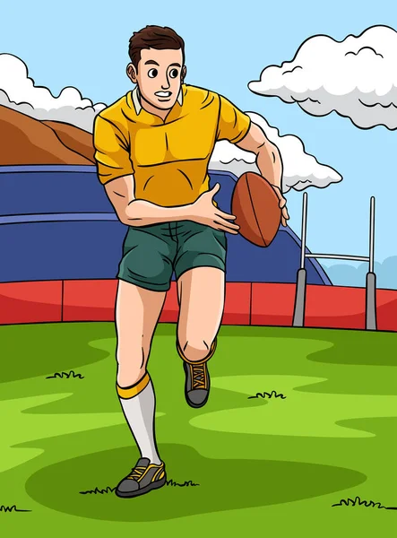 Este Clipart Desenhos Animados Mostra Uma Ilustração Rugby — Vetor de Stock