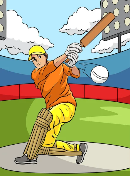 Kreskówka Clipart Pokazuje Ilustrację Cricket — Wektor stockowy