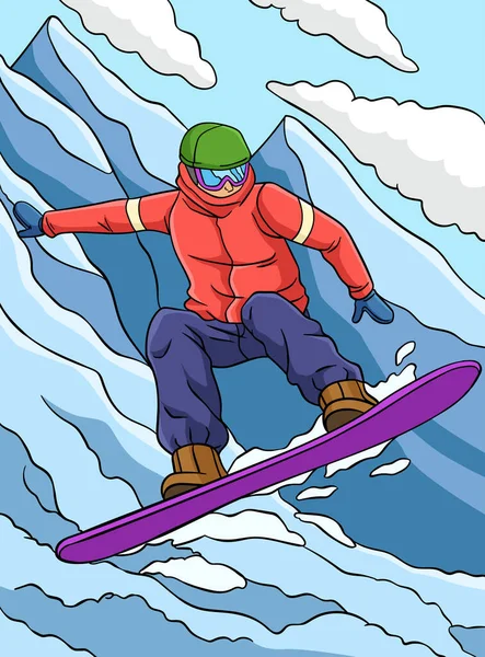 この漫画のクリップはスノーボードのイラストを示しています — ストックベクタ