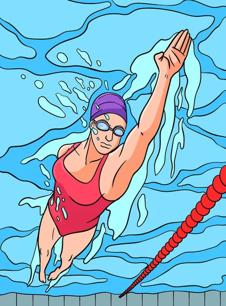 この漫画のクリップは 水泳イラストを示しています — ストックベクタ