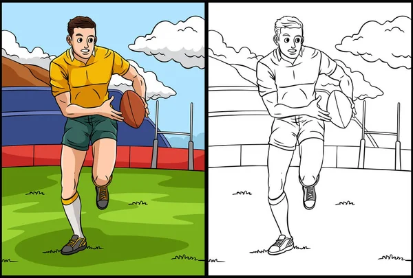 Kolorowanka Pokazuje Rugby Jedna Strona Tej Ilustracji Jest Kolorowa Służy — Wektor stockowy
