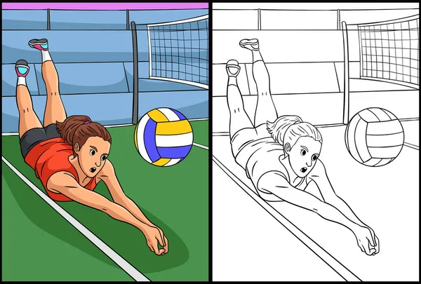 Coloring Page Shows Volleyball One Side Illustration Colored Serves Inspiration — Vetor de Stock