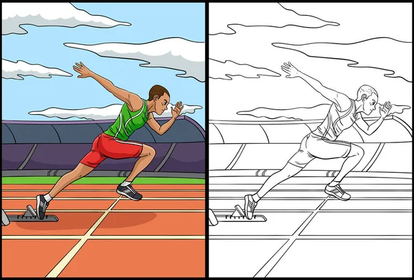 Coloring Page Shows Sprinting One Side Illustration Colored Serves Inspiration —  Vetores de Stock