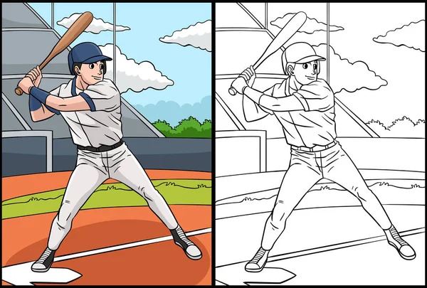 Coloring Page Shows Baseball One Side Illustration Colored Serves Inspiration — Vector de stock