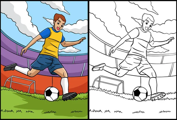 Coloring Page Shows Soccer One Side Illustration Colored Serves Inspiration — Vetor de Stock