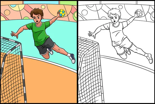 Coloring Page Shows Handball One Side Illustration Colored Serves Inspiration — Vetor de Stock