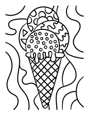 A cute and funny coloring page of an ice cream in cone. Provides hours of coloring fun for children. To color, this page is very easy. Suitable for little kids and toddlers. 