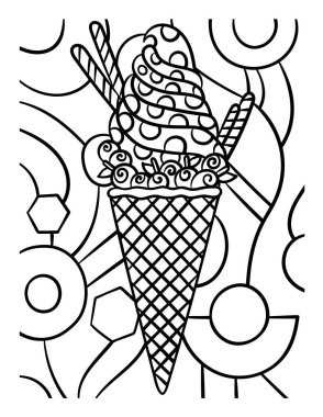 A cute and funny coloring page of an ice cream in cone. Provides hours of coloring fun for children. To color, this page is very easy. Suitable for little kids and toddlers. 