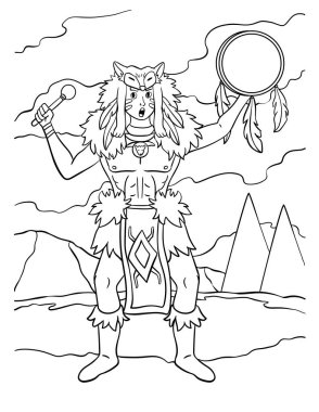 A cute and funny coloring page of a Native American Indian Boy Dreamcatcher. Provides hours of coloring fun for children. Color, this page is very easy. Suitable for little kids and toddlers.