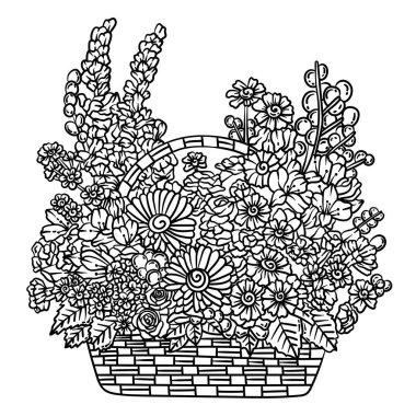 A cute and beautiful coloring page of a Basket of Flowers. Provides hours of coloring fun for adults.