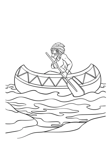 かわいい面白い着色ページ Native American Indian Canoe 子供のための着色の楽しみの時間を提供します このページは非常に簡単です 小さな子供や幼児に適しています — ストックベクタ