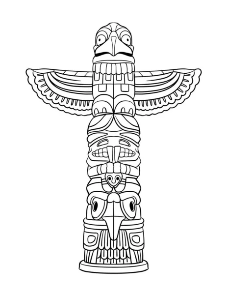 Cute Funny Coloring Page Native American Indian Totem Provides Hours — Stock Vector