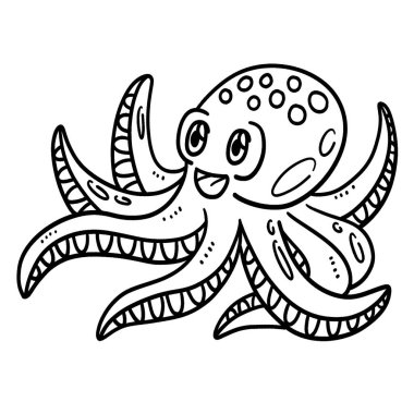 A cute and funny coloring page of a Baby Octopus. Provides hours of coloring fun for children. Color, this page is very easy. Suitable for little kids and toddlers.